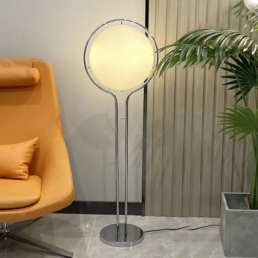 Modern chrome garrault led floor lamp with frosted white globe for living room decorbites garrault led chrome lighting