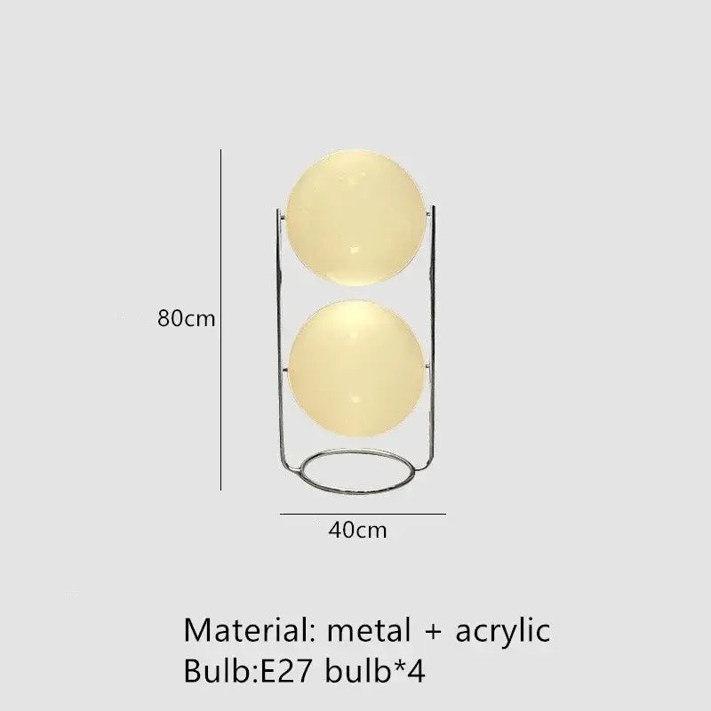 Modern chrome garrault led floor lamp with sleek metal frame and two translucent cream acrylic globes for living room decor