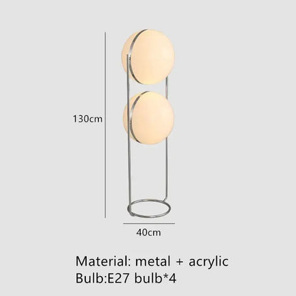 Modern chrome led floor lamp with two warm white acrylic spheres on a sleek metal frame for living room decorbites garrault led chrome