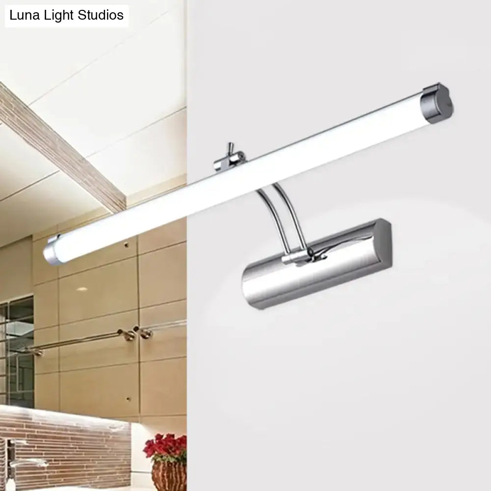 Modern chrome led indoor vanity light bathroom wall sconce with sleek elongated design and tubular metallic shade