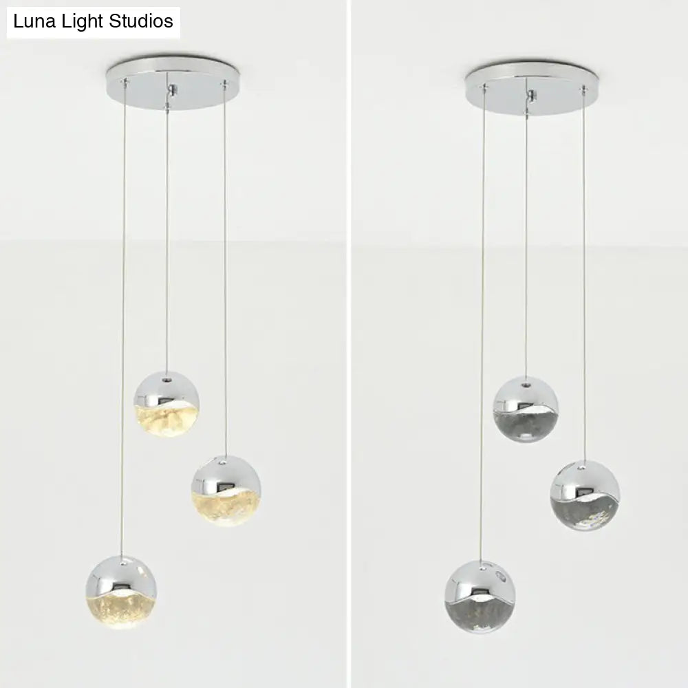 Modern Chrome LED Pendant Light for Restaurants with Clear Glass Globes