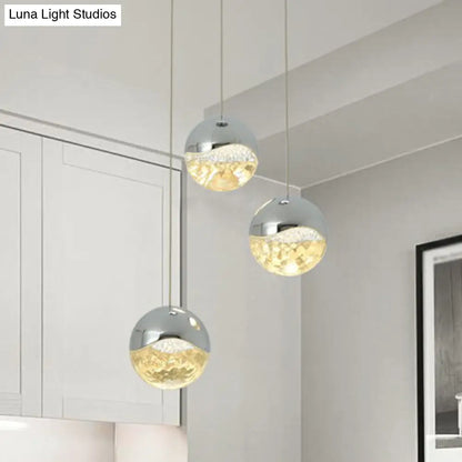 Modern Chrome LED Pendant Light for Restaurants with Clear Glass Globes