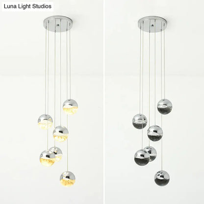 Modern Chrome LED Pendant Light for Restaurants with Clear Glass Globes