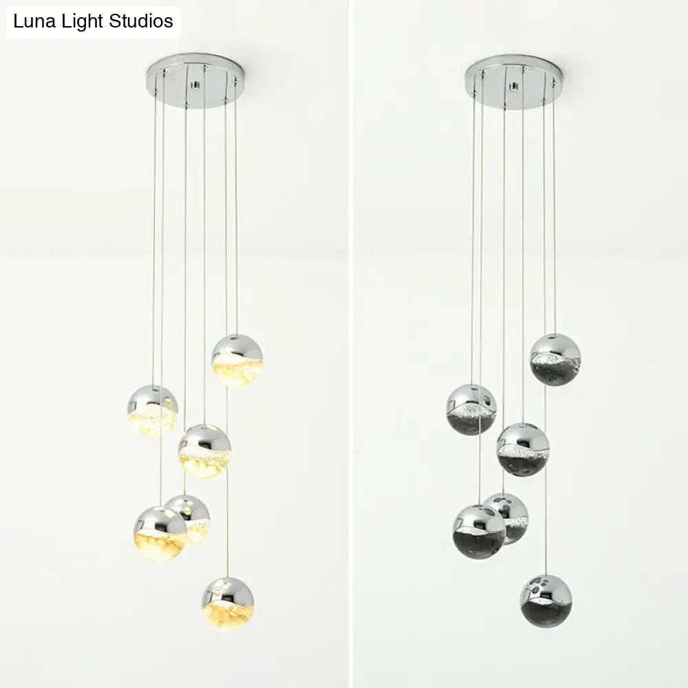 Modern Chrome LED Pendant Light for Restaurants with Clear Glass Globes