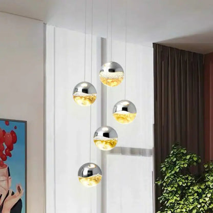 Modern Chrome LED Pendant Light for Restaurants with Clear Glass Globes