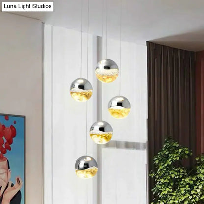 Modern Chrome LED Pendant Light for Restaurants with Clear Glass Globes