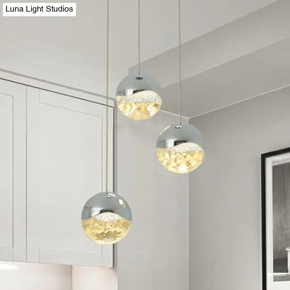 Modern Chrome LED Pendant Light for Restaurants with Clear Glass Globes