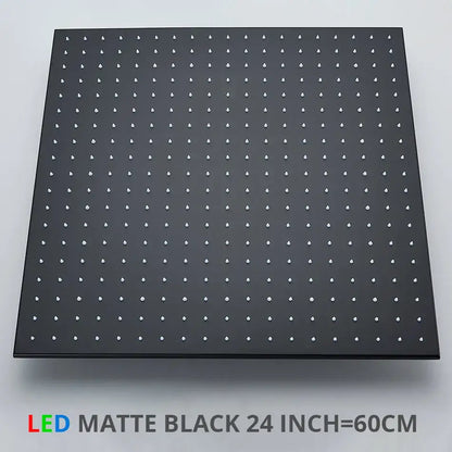 Matte black 24-inch led panel with white dots designed for modern chrome rain shower head bathroom ceiling sprayer