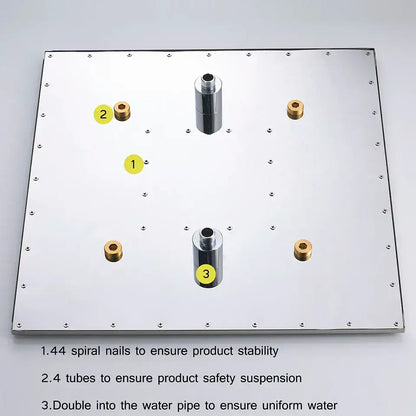 Modern chrome led rain shower head panel with brass fittings and chrome tubes for bathroom ceiling rain shower use