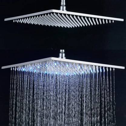 Modern chrome rainfall shower head with square design crystal droplets and blue led color changing light