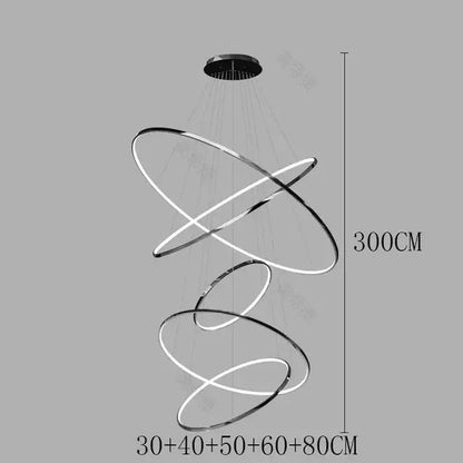 Modern black and chrome pendant light with interlocking rings and led bulbs ideal for living room square meters lighting