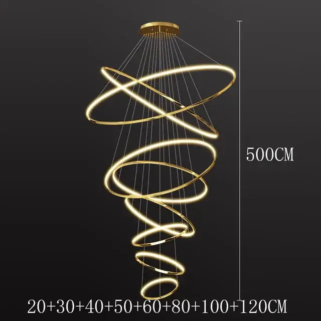 Modern chrome pendant light with golden spiral design and led bulbs ideal for living room lighting in square meters