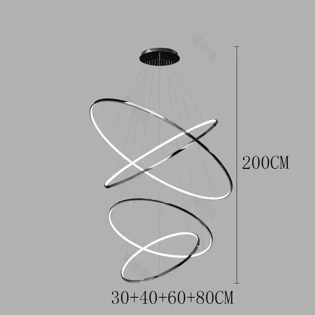 Modern chrome led ring pendant light with three interlocking rings and black mount for living room lighting under 20 square meters