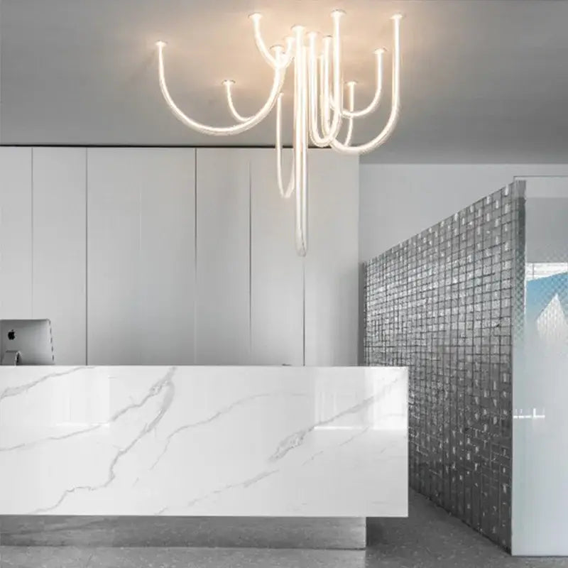 Modern chrome led u shape chandelier pendant lamp with sleek white glass tubes ideal for dining room lighting
