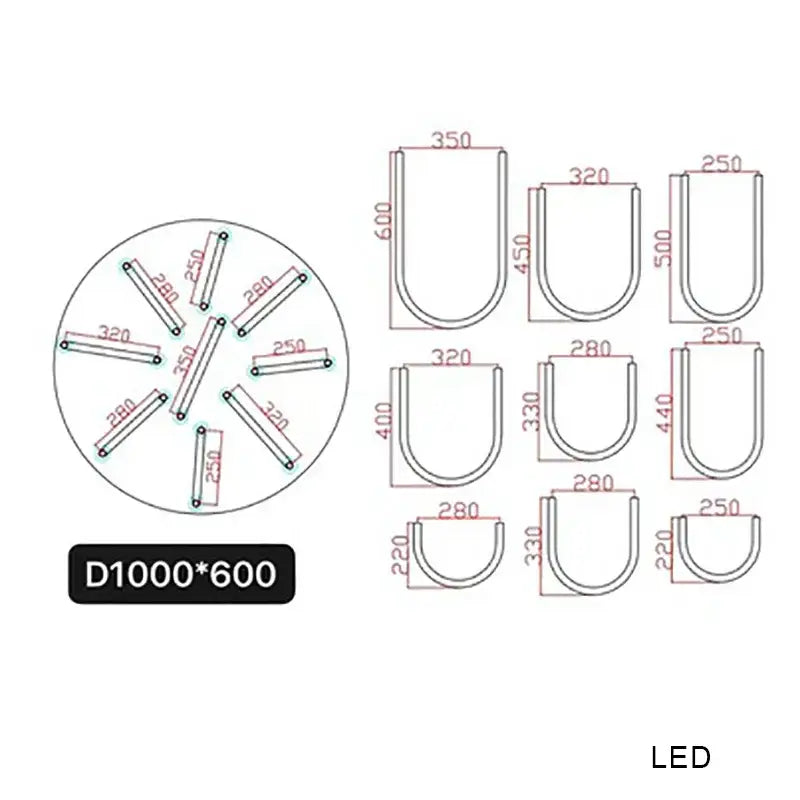 Modern chrome led u shape pendant lamp with circular design and multiple u-shaped mounting brackets for dining room