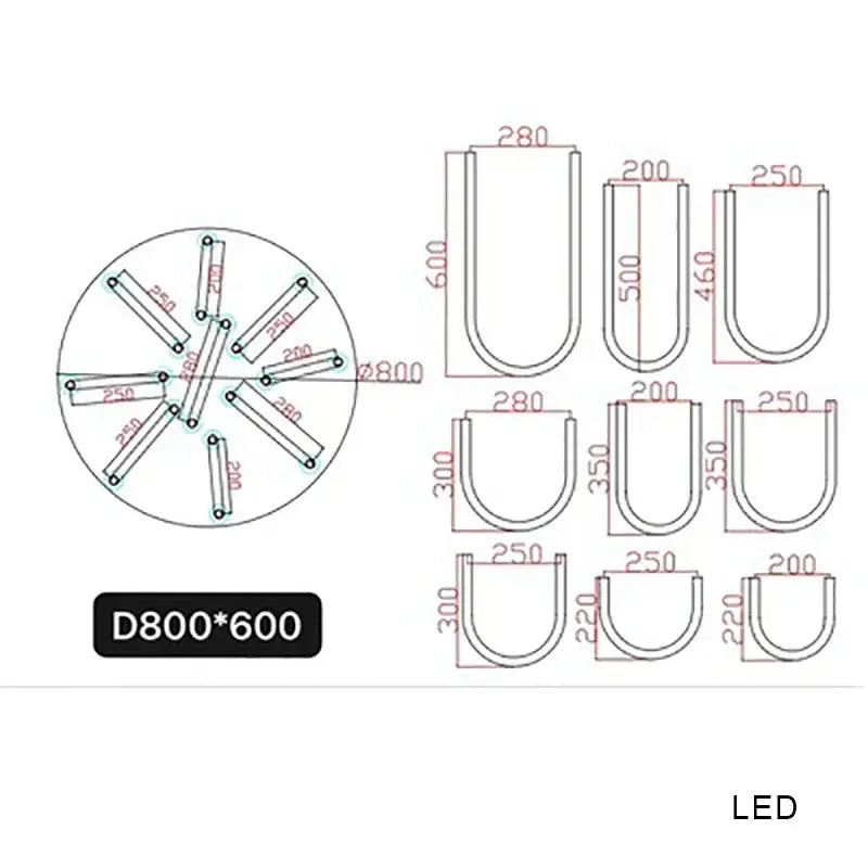 Modern chrome led u shape pendant lamp with circular design and multiple u-shaped mounting brackets for dining room
