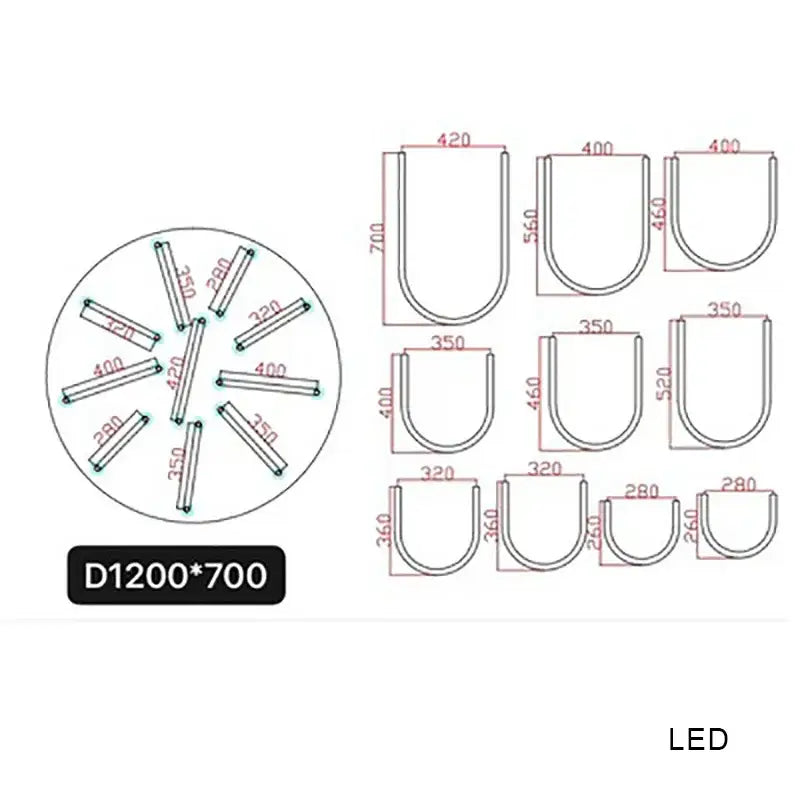 Modern chrome pendant lamp with circular led u shape chandelier pendant and multiple u-shaped mounting brackets
