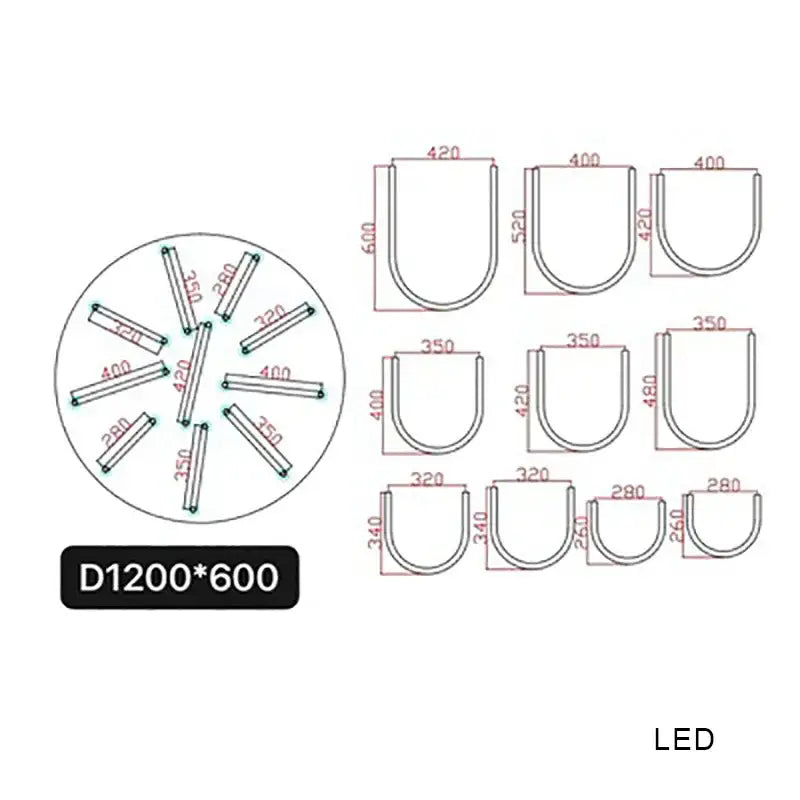 Modern chrome led u shape pendant lamp with multiple circular and u-shaped metal components for dining room lighting