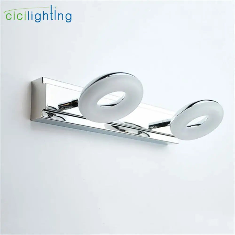 Modern chrome double-circle led vanity lamp with sleek design for bathroom mirror lighting
