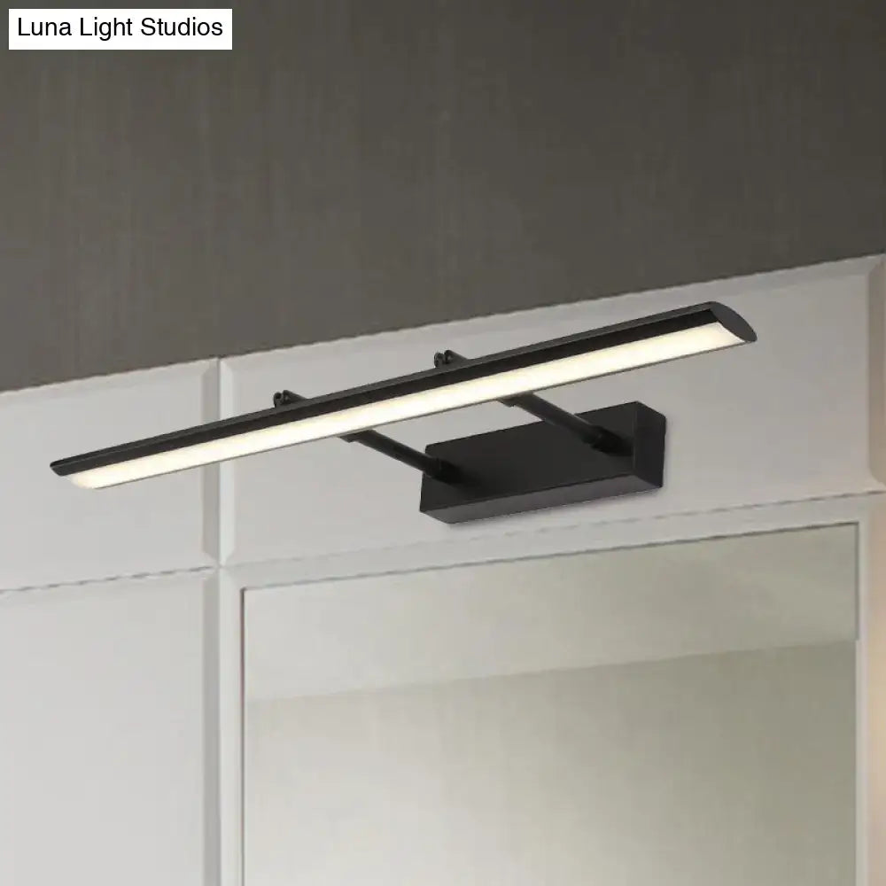 Black matte led vanity light with sleek rectangular design, two adjustable arms, chrome finish, and maximum bulb wattage suitable