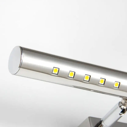 Modern chrome led wall light with pivot joint and 220v-240v voltage featuring five yellow leds on a cylindrical arm