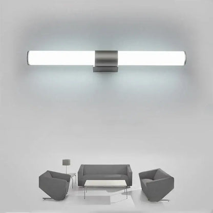 Modern chrome led wall light mirror bathroom sconce in brushed stainless steel with sleek rectangular design by decorbites led wall