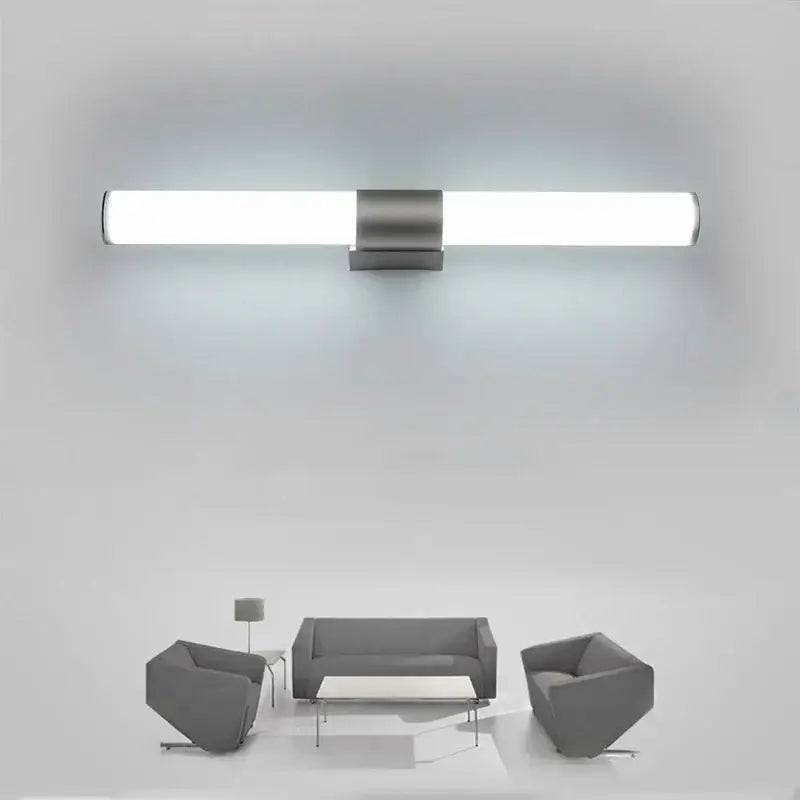 Modern chrome led wall light mirror bathroom sconce in brushed stainless steel with sleek rectangular design by decorbites led wall