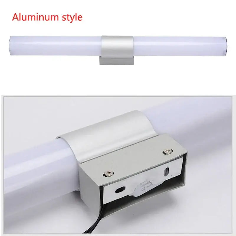 Modern chrome led wall light mirror with aluminum style, sleek white diffuser, and metallic mounting bracket for bathroom decorbites led wall