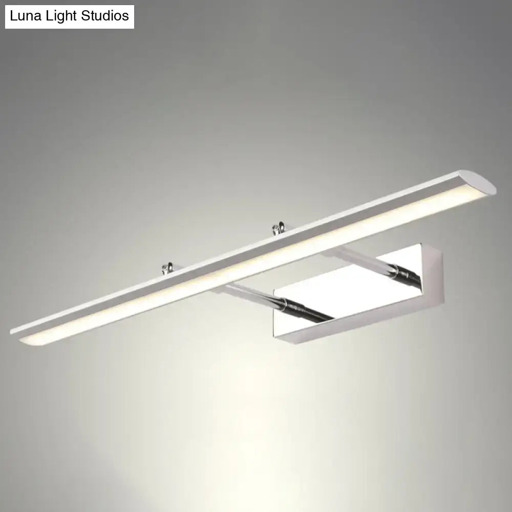 Modern chrome led wall light with adjustable joint featuring a sleek rectangular design and integrated arm for bathroom use