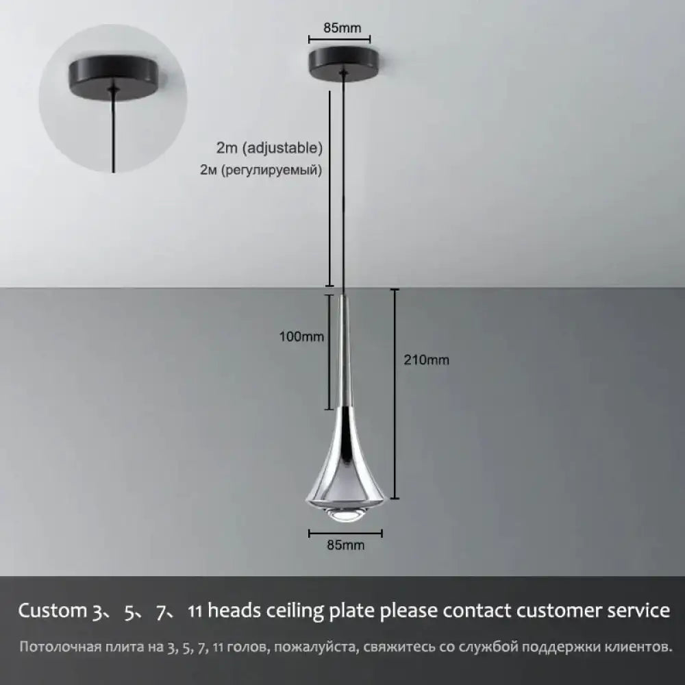 Modern chrome-finished led water drop chandelier with sleek teardrop design and adjustable 2-meter hanging length