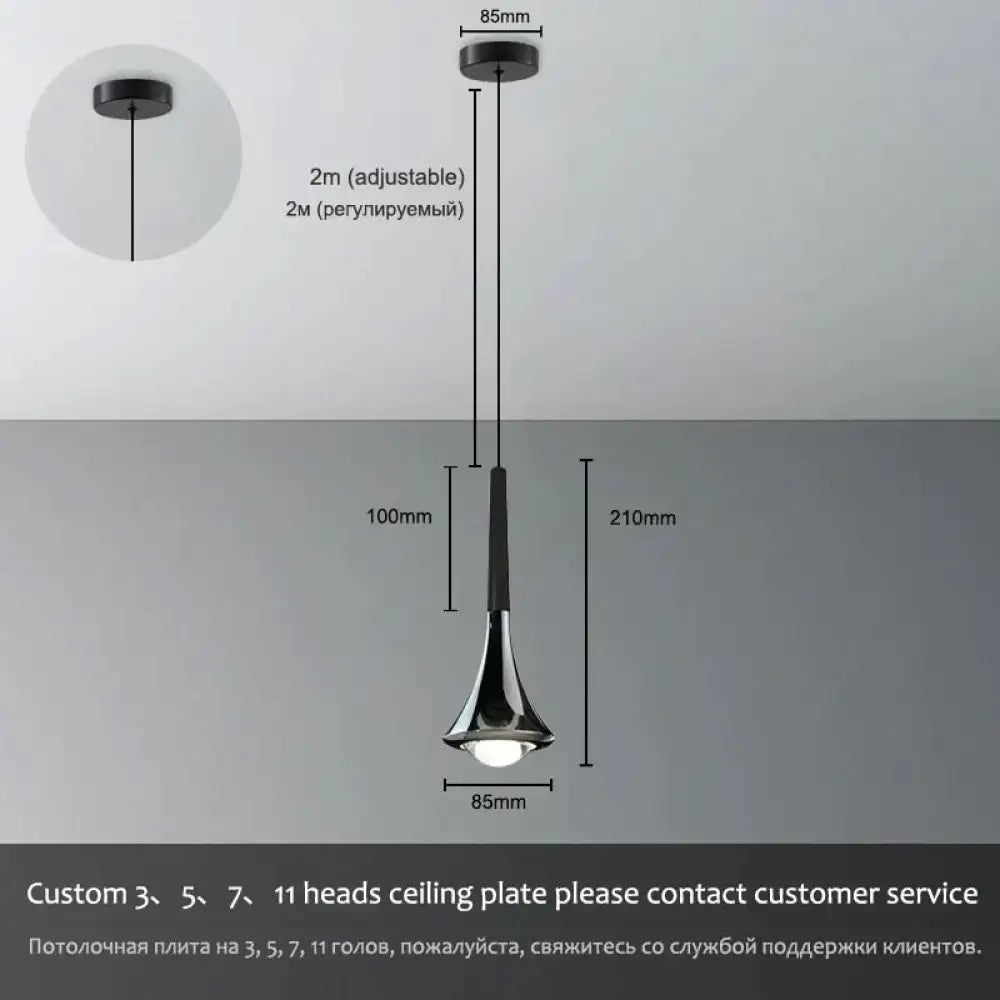 DecorBites™ Lyra modern black and chrome led water drop chandelier with sleek tapered pendant light design