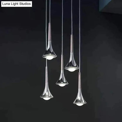 Modern chrome-finished decorbites lyra led water drop chandelier with sleek trumpet-shaped glass shades