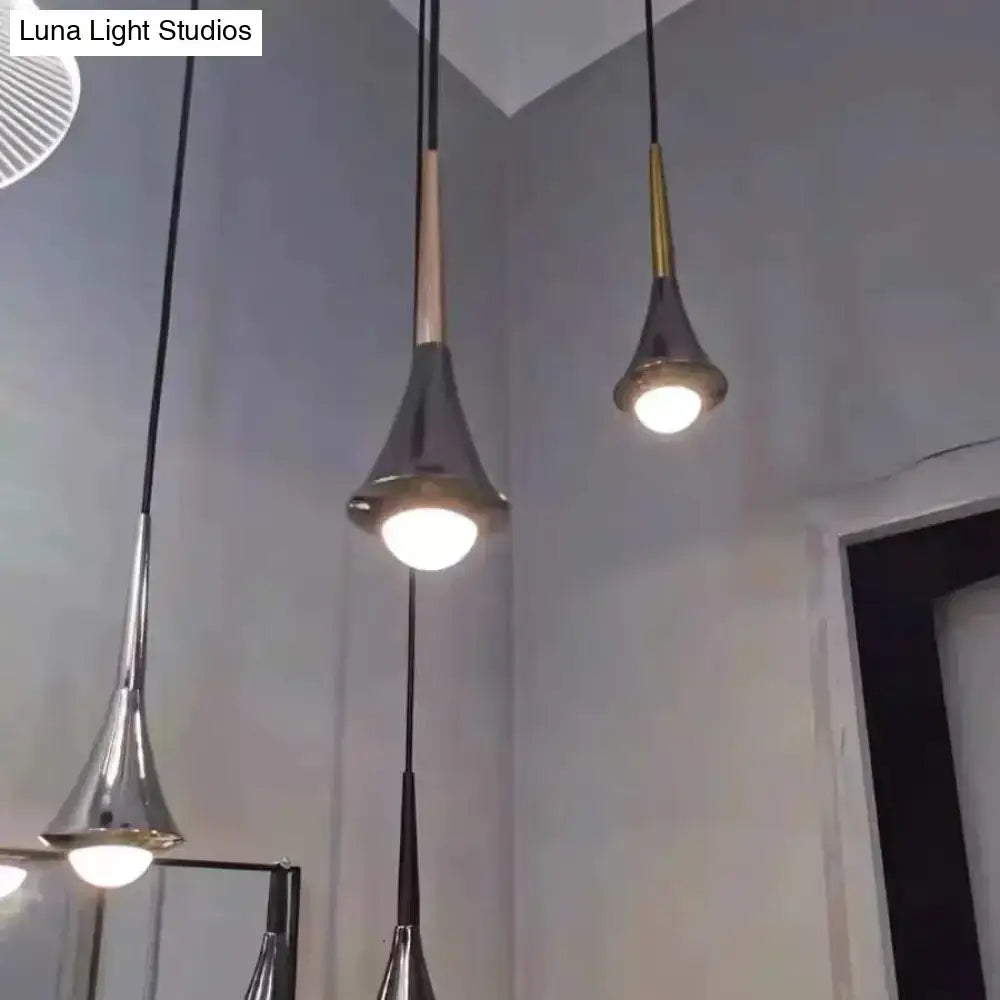 Modern decorbites lyra led water drop chandelier with sleek conical brushed metal shades and gold accents