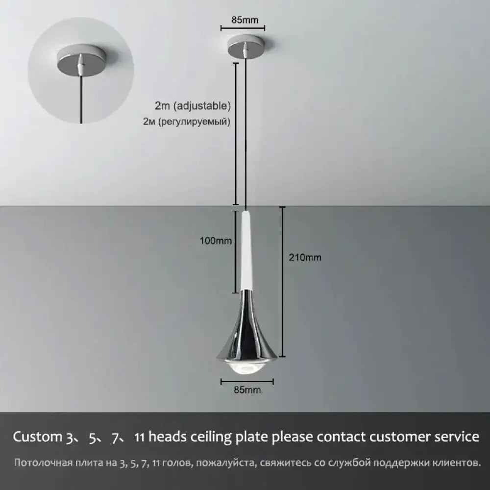 Modern chrome-finished decorbites lyra led water drop chandelier with sleek tapered design and adjustable 2-meter cable