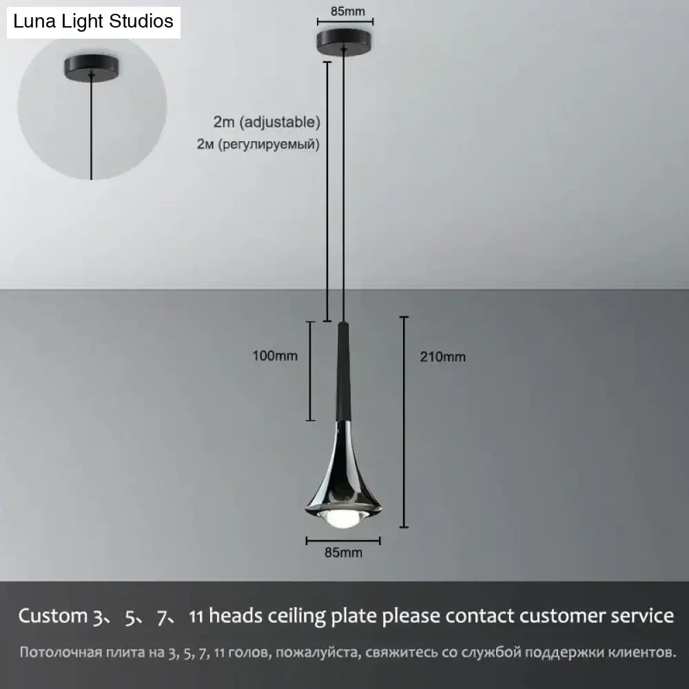 Black and chrome led water drop chandelier pendant light with sleek tapered design by DecorBites™ Lyra