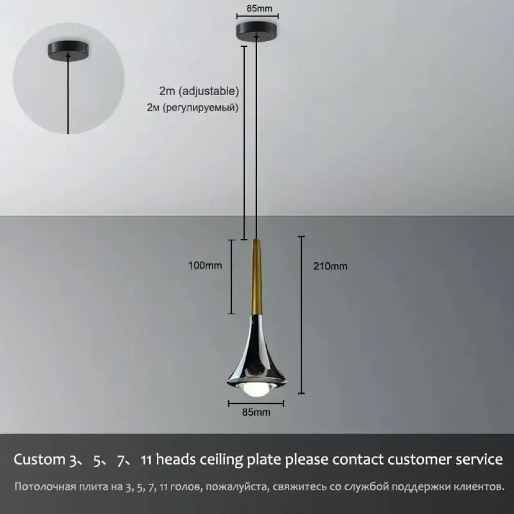 DecorBites™ Lyra modern black and brass led water drop chandelier with sleek trumpet-shaped pendant light design