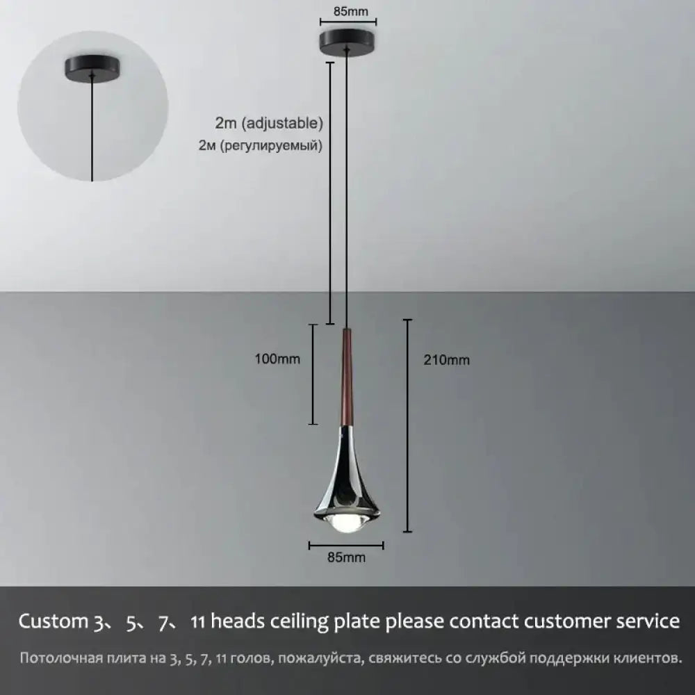Modern chrome-finished led water drop chandelier pendant light with sleek tapered design and adjustable 2-meter cord