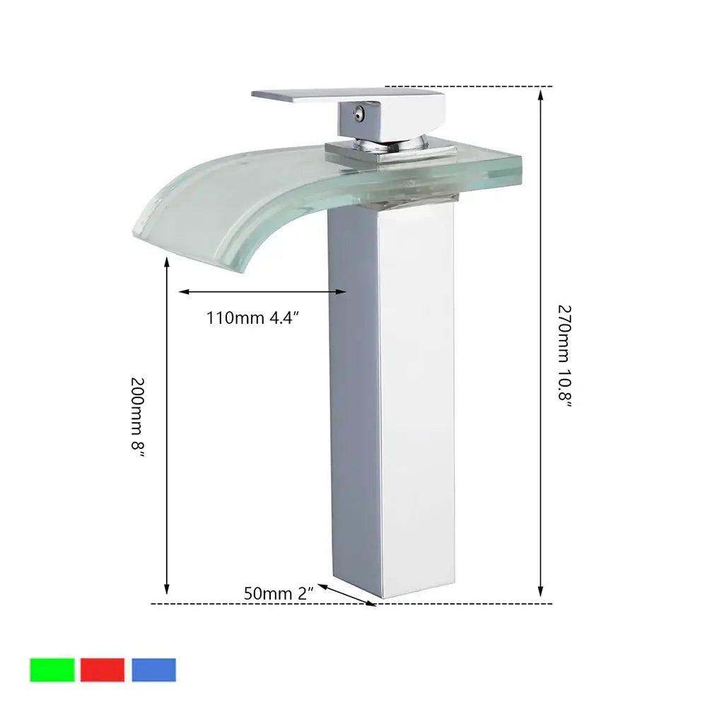 Modern chrome led waterfall basin mixer with sleek curved glass spout and rectangular base for bathroom decorbites led waterfall