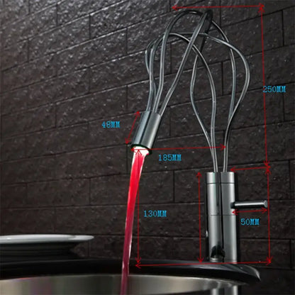 Modern chrome led waterfall bathroom faucet with red led lighting and distinctive whisk-like spout by decorbites led waterfall