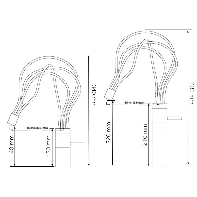 Technical drawing of a modern chrome led waterfall bathroom faucet with blue light stream and multi-wire electrical cable connectors