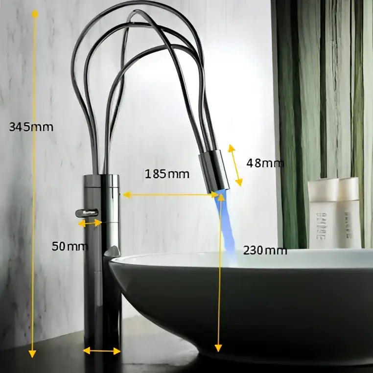 Modern black chrome decorbites led waterfall bathroom faucet with sleek curved spout and integrated control handle