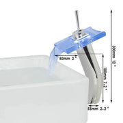Modern chrome led waterfall glass basin mixer faucet with translucent blue acrylic spout for contemporary bathroom decorbites led waterfall