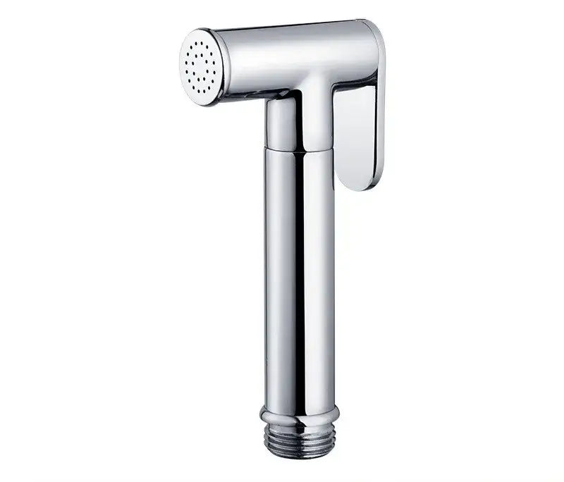 Modern chrome and matte black bidet spray set with handheld chrome-finished bidet spray and perforated nozzle design