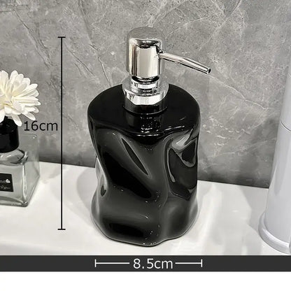 Black glossy ceramic soap dispenser with sleek chrome pump from decorbites wrinkle ceramic soap set for bathroom decor