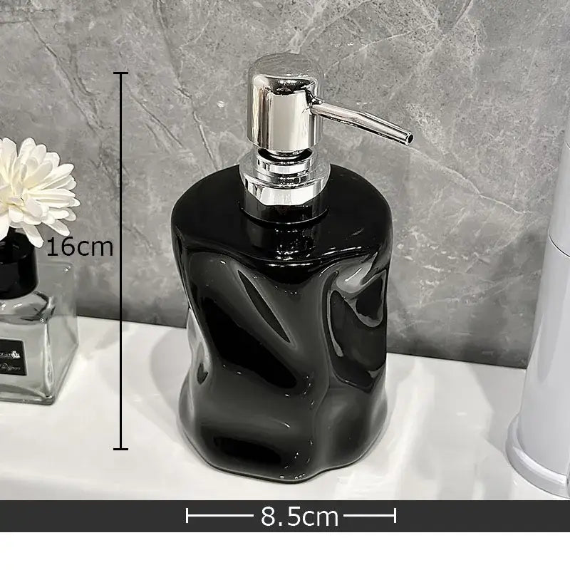 Black glossy ceramic soap dispenser with sleek chrome pump from decorbites wrinkle ceramic soap set for bathroom decor