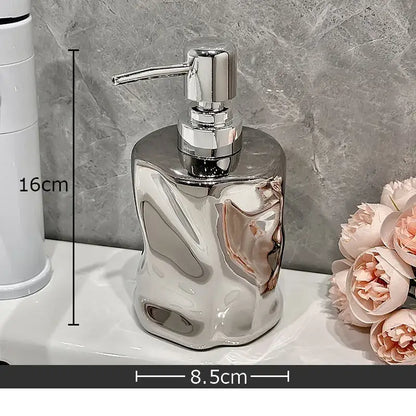 Shiny chrome soap dispenser with sculpted body and sleek pump from decorbites wrinkle ceramic soap set for bathroom decor
