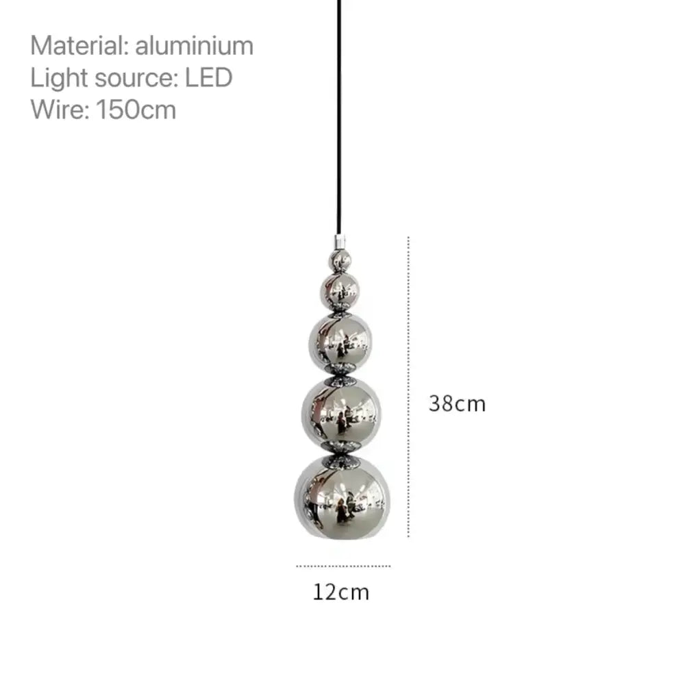 Modern chrome multi ball pendant light source with four stacked spherical aluminum shades for bedroom hanging lamp