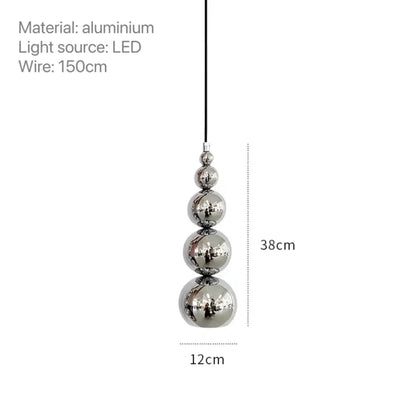 Modern chrome multi ball pendant light source with four stacked spherical aluminum shades for bedroom hanging lamp