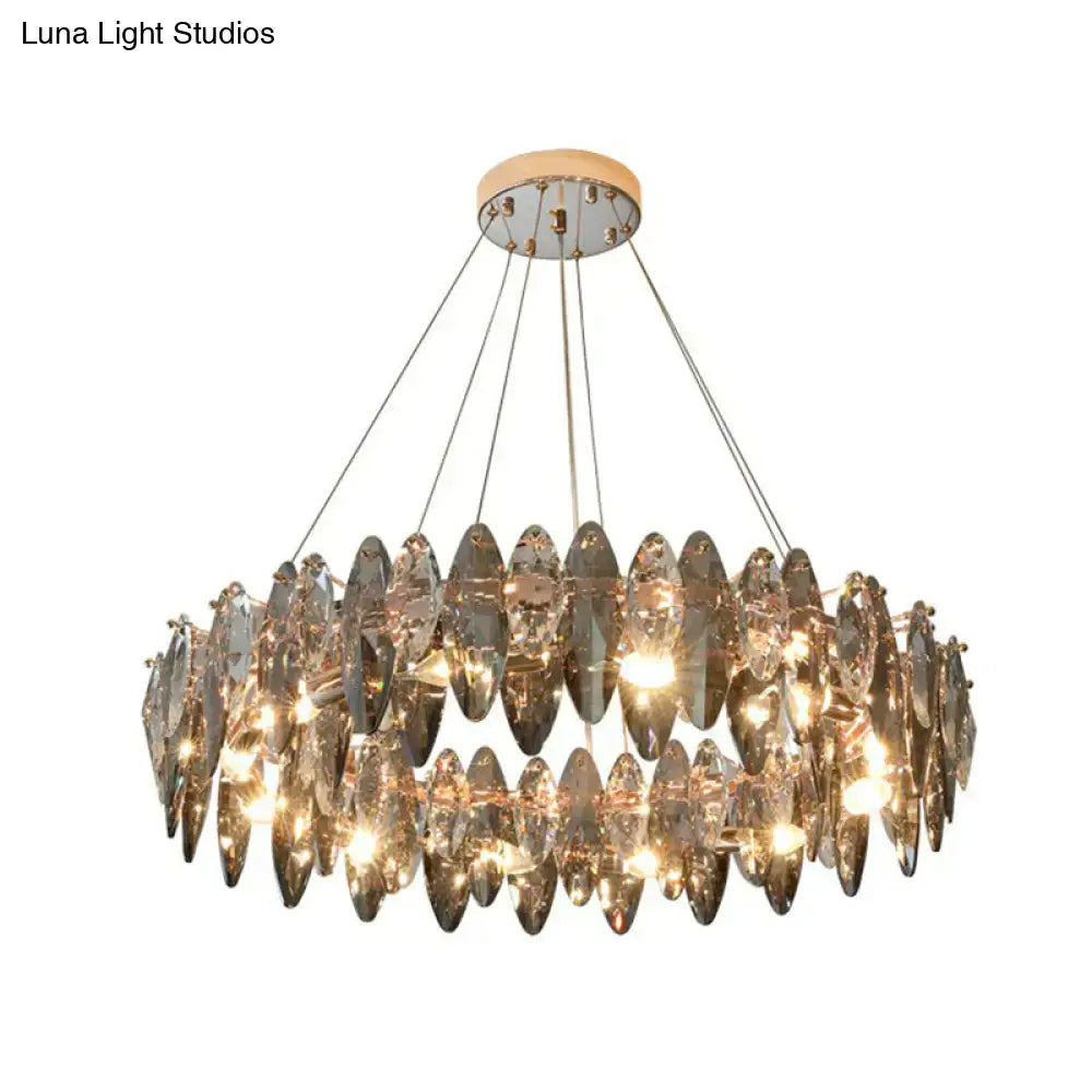 Decorbites minimalist oval crystal clear pendant chandelier with amber faceted leaves for elegant ceiling lighting 220v-240v