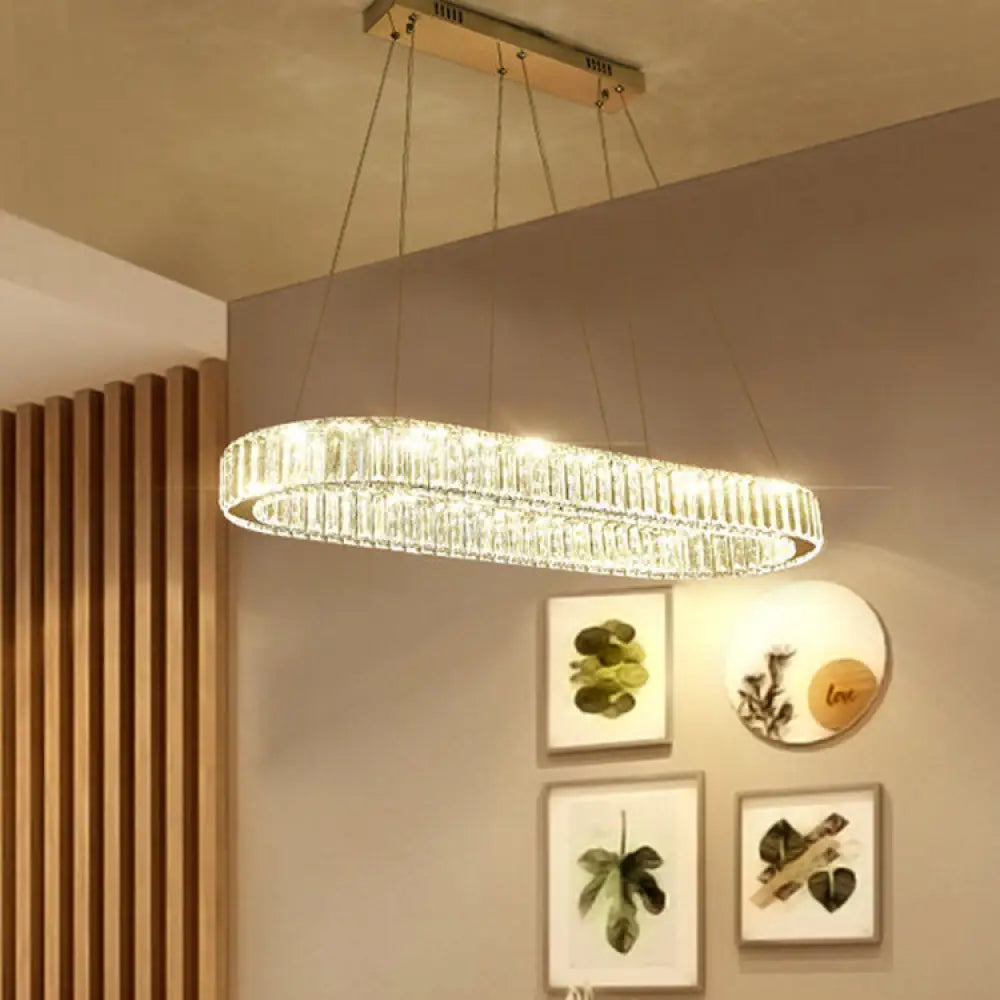 Lámpara colgante ovalada moderna cromada con luz LED - Ancho 27,5"/35,5"